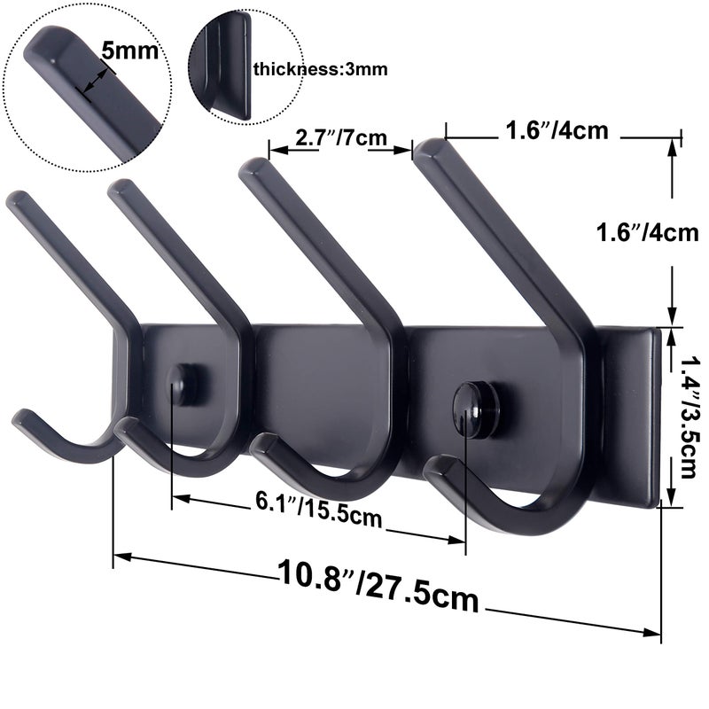WEBI Coat Rack Wall Mounted,4 Coat Hooks for Hanging Coats,Heavy Duty Metal Hook Rack Hook Rail Coat Hanger Wall Mount for Clothes Entryway Jacket,C-CBG04,Black - Image 2